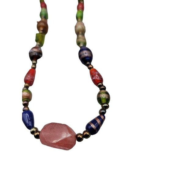 Wedding Cake Bead Necklace 22" Multicolored Various Glass Decorated Beaded Chain - Picture 9 of 9